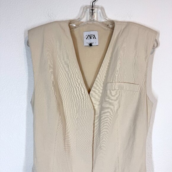 Zara Linen Blend Mini Vest Dress Cream Small - Picture 9 of 16